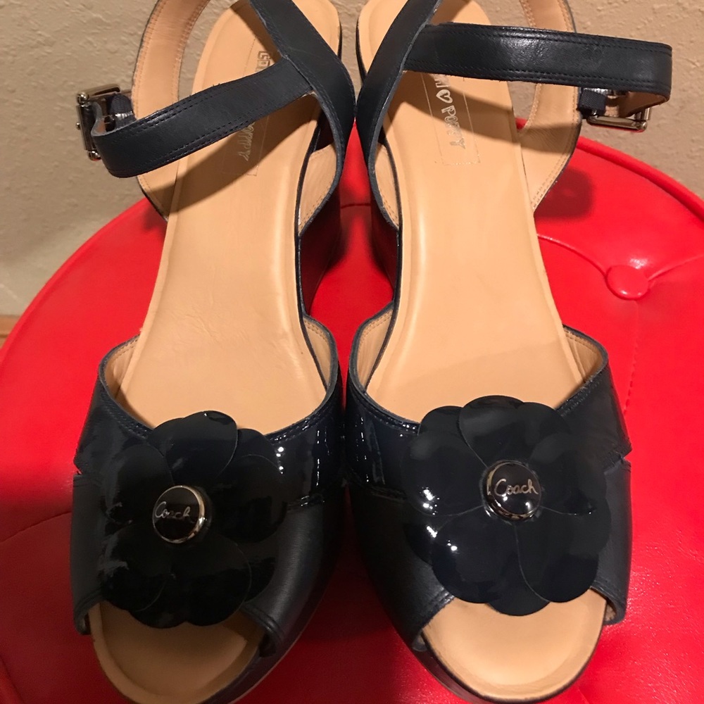 Coach Poppy Navy Blue Patent Elyssa Platforms 11